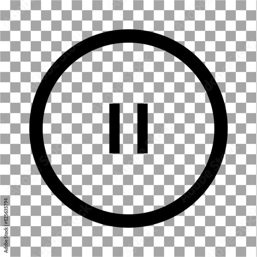 Black pause button icon and symbol clipart isolated on vector transparent background