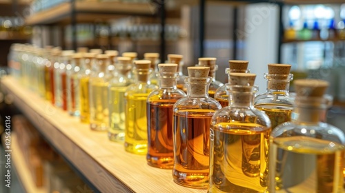 Bottles of fragrance oils displayed
