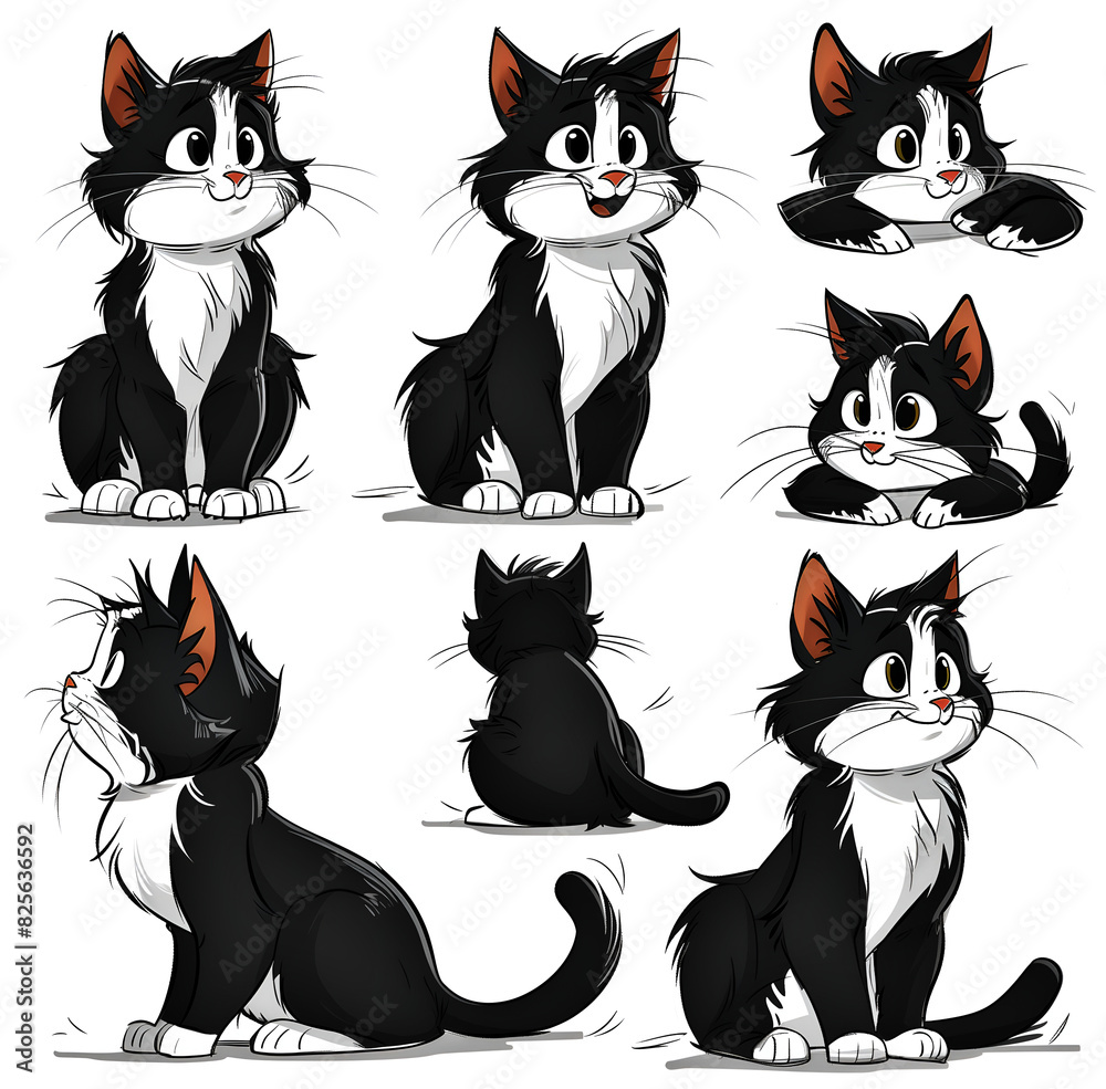 set of cats, black and white cats set of cats, black and white cats