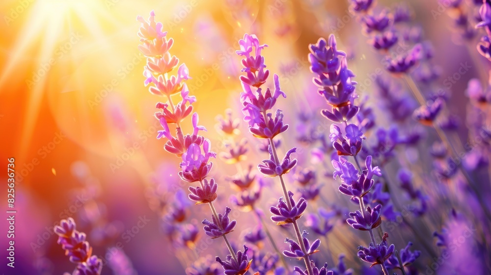 Naklejka premium Lovely lavender flowers in stunning hues under a bright spring sun