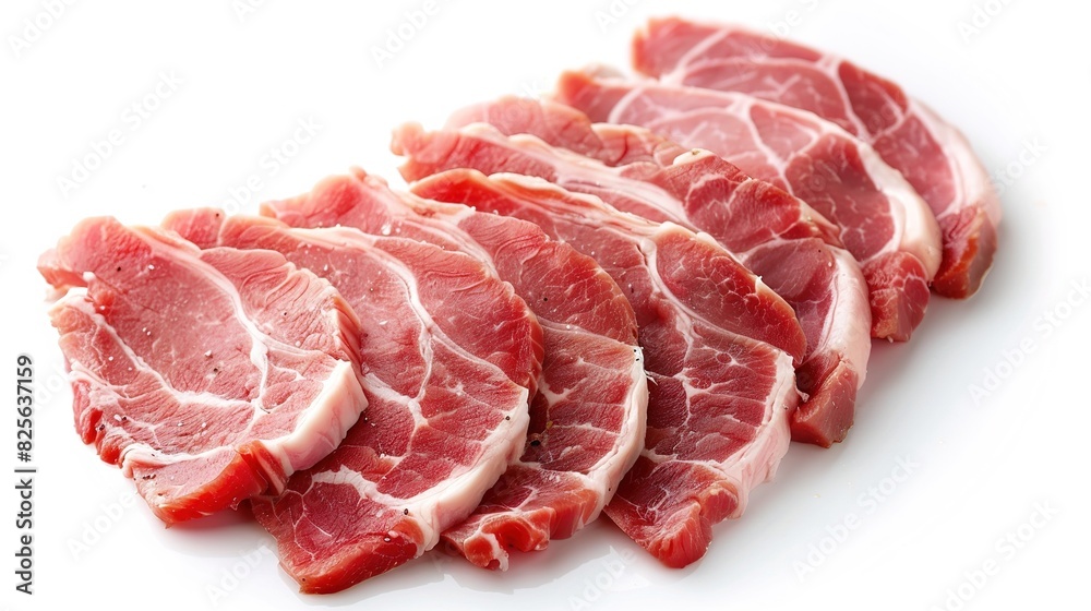 sliced raw pork meat isolated on white background