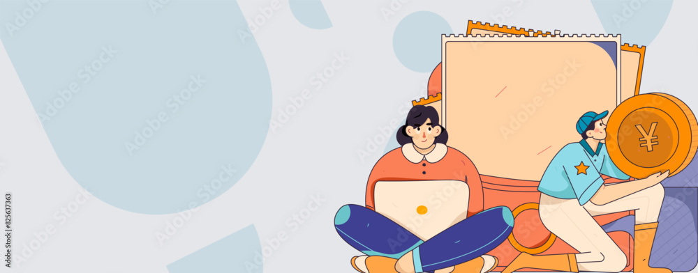 Naklejka premium Holiday shopping people doing e-commerce online shopping flat vector concept operation hand drawn illustration 