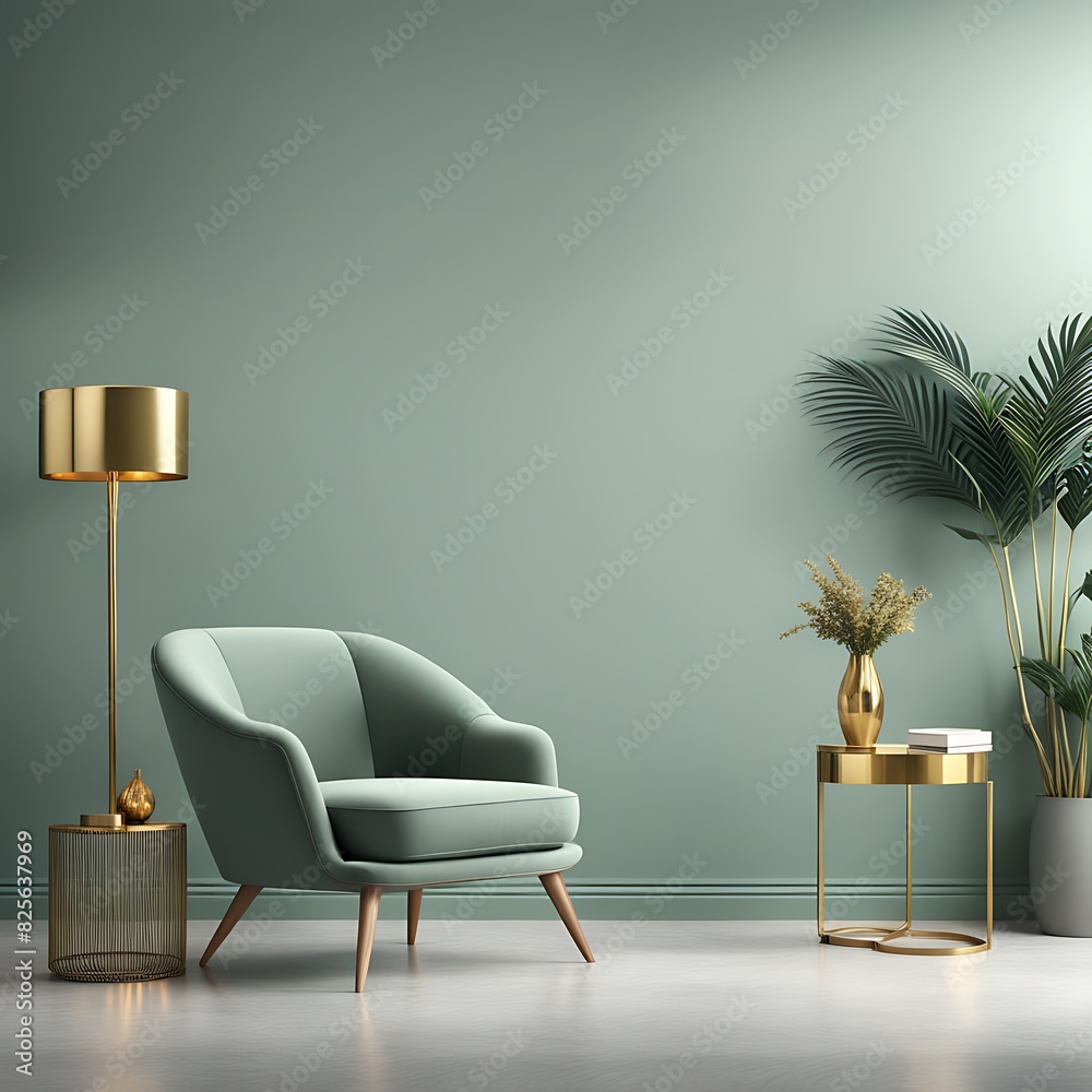 Grey Green Living Room for Lounge Area with Accent Gold Table, Decor