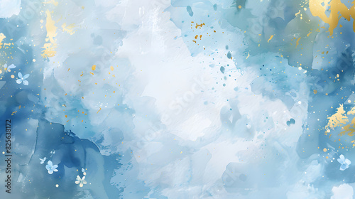 blue and gold with forget me not flower, watercolor Japanese style background for wallpaper, cards. photo