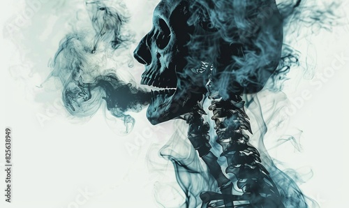 A skull formed from smoke with intricate swirls and patterns