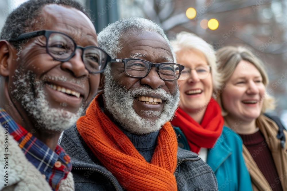 Group of multiethnic senior friends having fun together in the city Group of multiethnic senior friends having fun together in the city