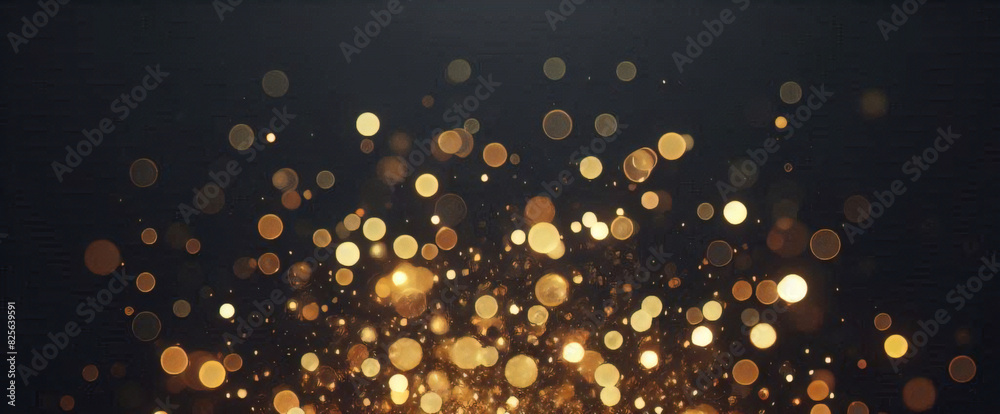 Obraz premium Partículas de brillo dorado fondo abstracto.Bokeh de partículas de brillo de luz dorada de Navidad sobre fondo negro marino. Concepto de vacaciones. Fondo abstracto con partículas de oro. 