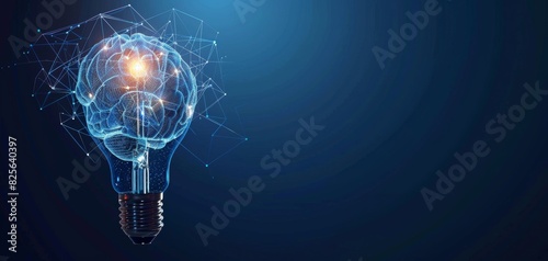 Digital brain in light bulb, technology and innovation, artificial intelligence, modern design photo