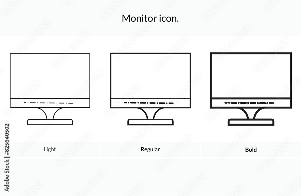 Monitor icon. Light, Regular And Bold style design isolated on white background Monitor icon. Light, Regular And Bold style design isolated on white background