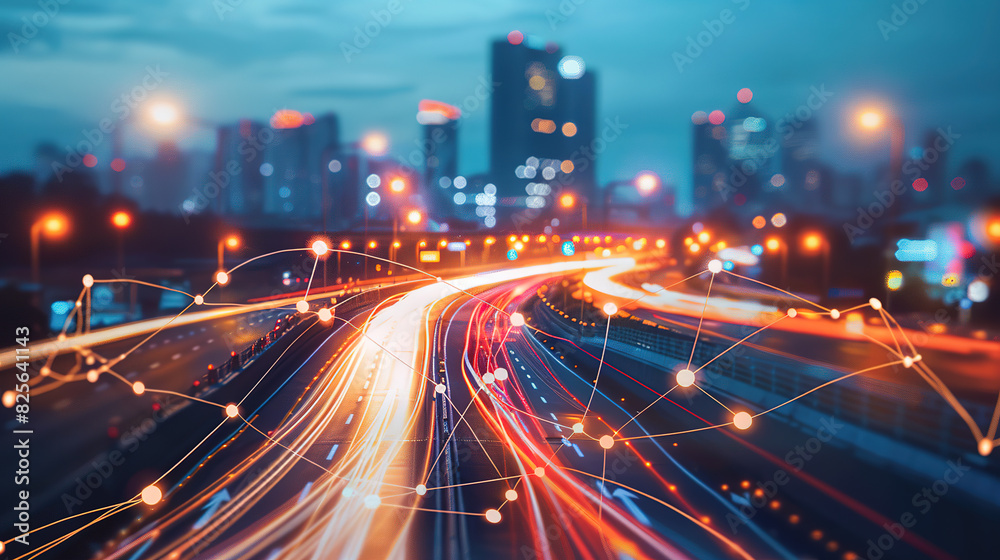 Smart city and abstract polygon pattern connection with speed line light, big data connection technology concept Smart city and abstract polygon pattern connection with speed line light, big data connection technology concept