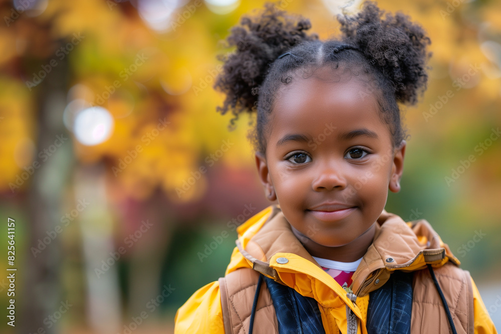 Happy Black Girl with Backpack Outside Ready for Back to School or Hiking Adventure Happy Black Girl with Backpack Outside Ready for Back to School or Hiking Adventure