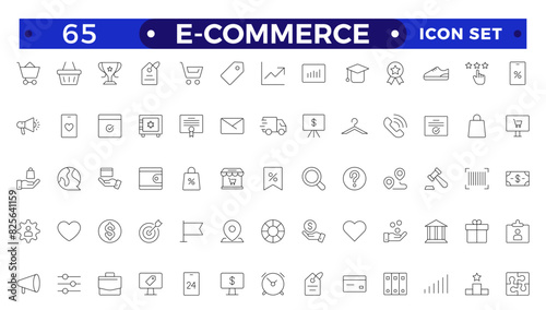 E-commerce outline icon set. Online shopping and delivery elements.E-Commerce set of in-line style. for mobile apps. Business, shop, digital marketing, bank card, gifts, sale, delivery,money,discount