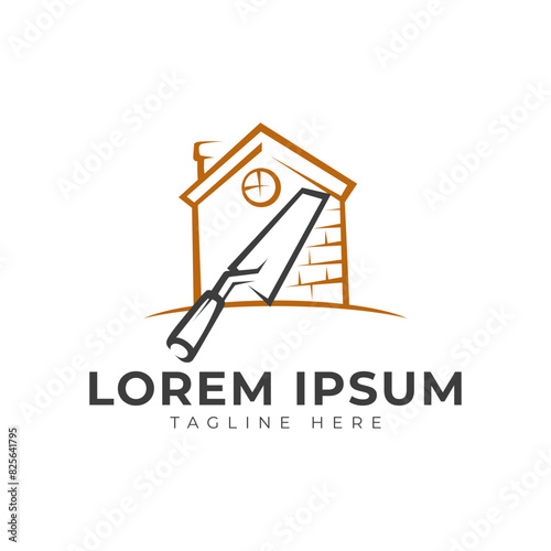 Plastering Brick Wall House with Pock Logo Vector Icon Illustration