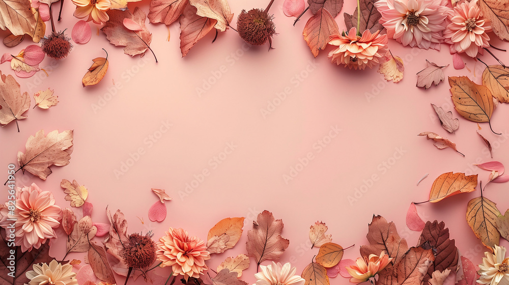 Autumn themed of flowers and dry leaves Autumn themed of flowers and dry leaves