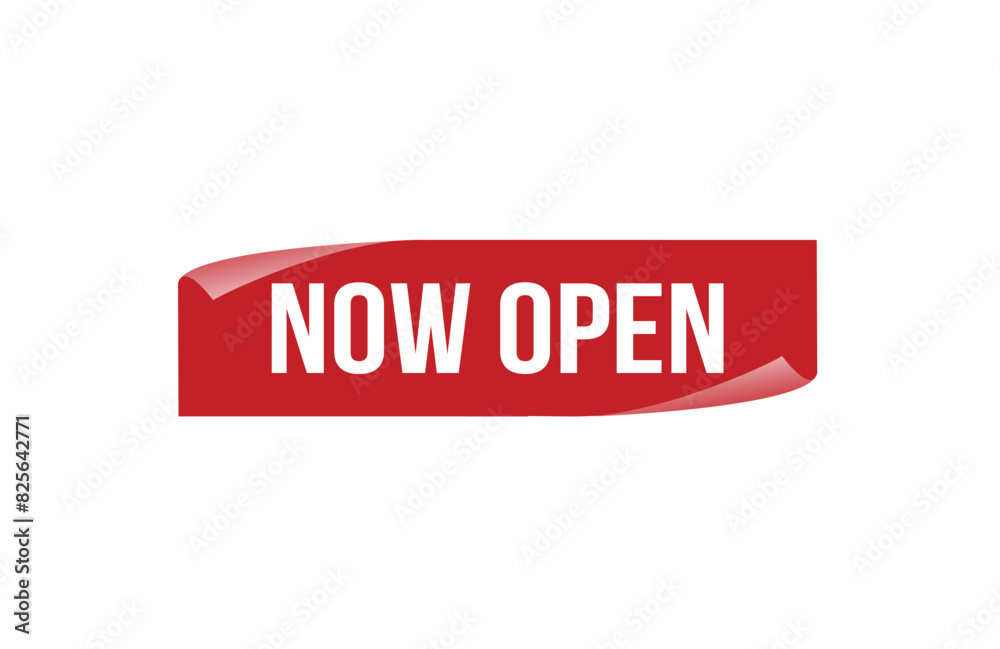 Red banner Now open on white background. Red banner Now open on white background.