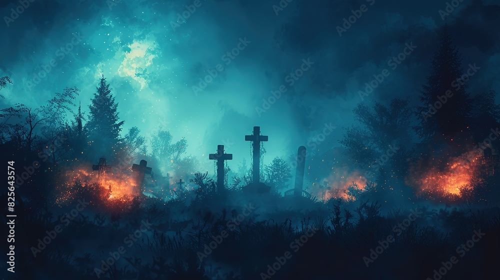 Ghostly Cemetery Halloween Abstract Backdrop Ghostly Cemetery Halloween Abstract Backdrop