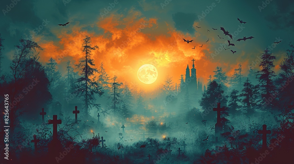Obraz premium Macabre Graveyard Silhouette Halloween Setting