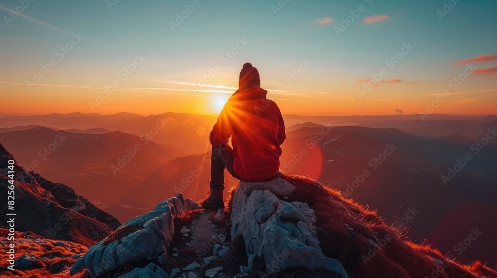 Fototapeta premium Viewing the Sunset from a Mountain Peak