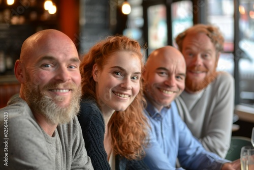 Portrait of a group of people sitting in a cafe and smiling