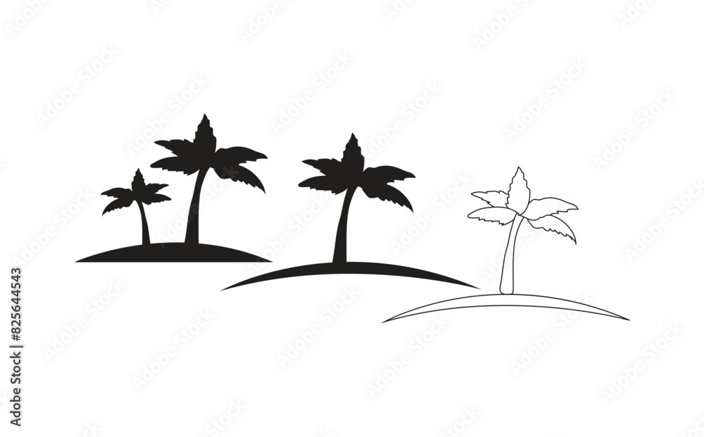 Obraz premium Coconut tree icon, palm tree vector silhouette with black and white