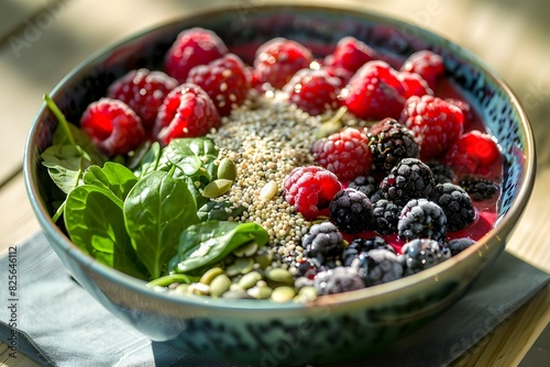 Vibrant Smoothie Bowl with Berries Spinach and Nutrient Dense Seeds photo