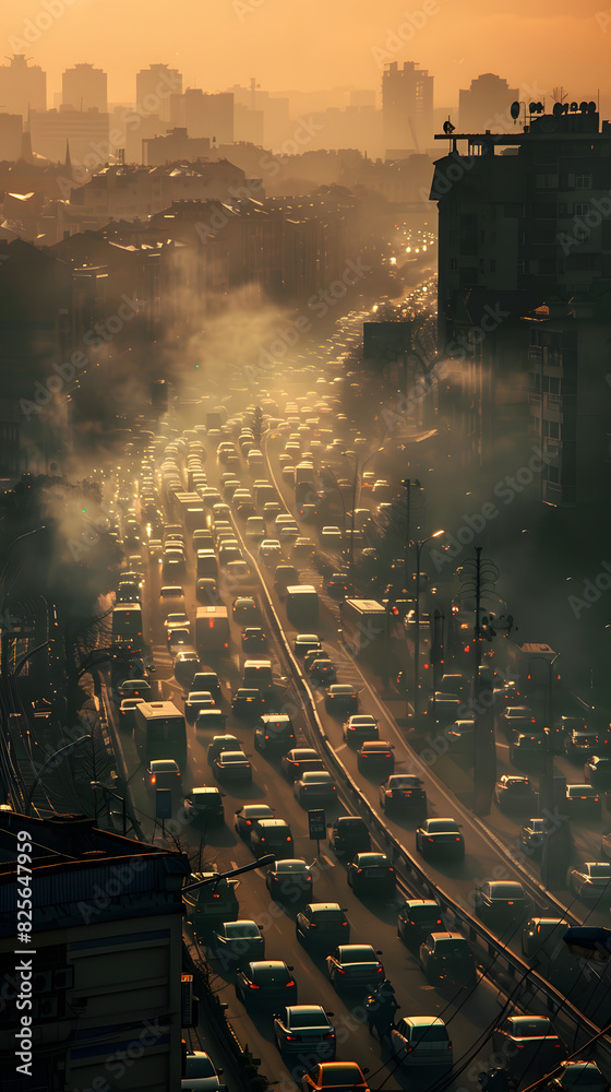 Fototapeta premium 대도시에서 자동차의 CO2 배출로 인한 참혹한 오염 이미지