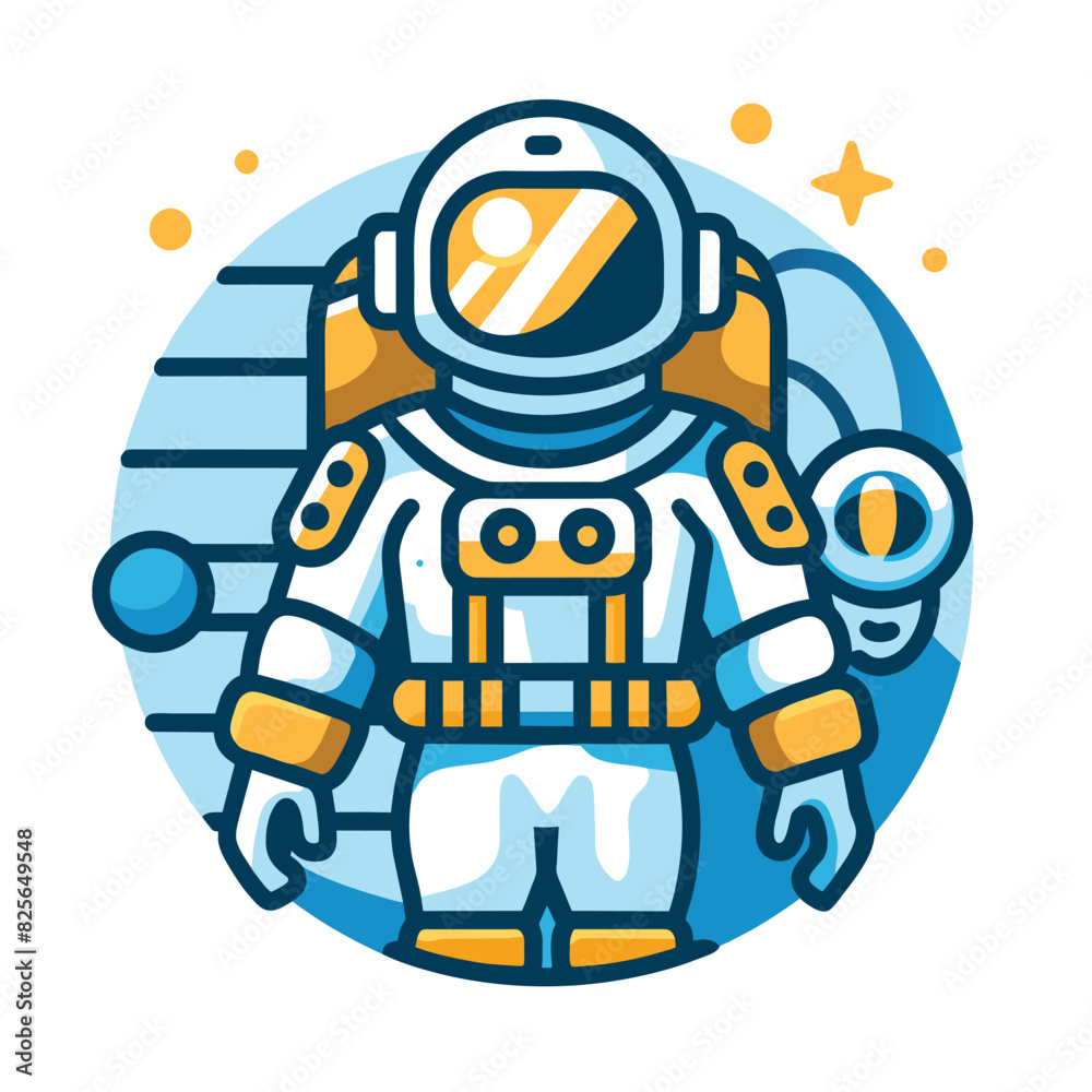 Cartoon illustration of an astronaut in space with a starry background Cartoon illustration of an astronaut in space with a starry background