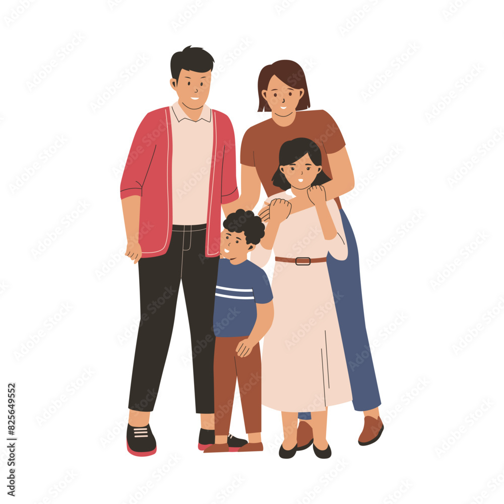 Flat design of happy family with son and daughter. Flat illustration concept Flat design of happy family with son and daughter. Flat illustration concept