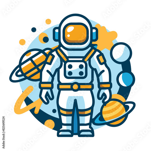 Astronaut Illustration with Planets and Stars