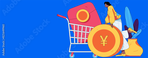 Holiday shopping people doing e-commerce online shopping flat vector concept operation hand drawn illustration
