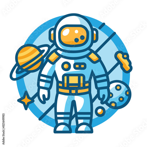 Astronaut in Space Suit with Planets and Stars