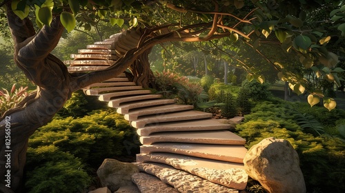 fantasy stairway adds a touch of mythical elegance, creating a magical journey. Generative Ai photo