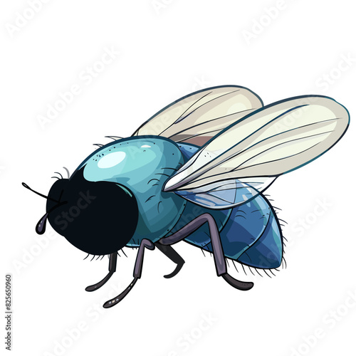 close-up photo of a blue fly with transparent wings resting