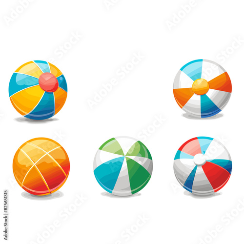 collection of six beach balls with different color patterns