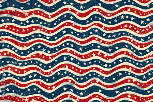 A wavy pattern of stars and stripes evokes the American flag's essence.