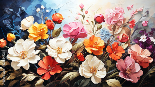 Flower painting realistic colorful pattern wallpaper