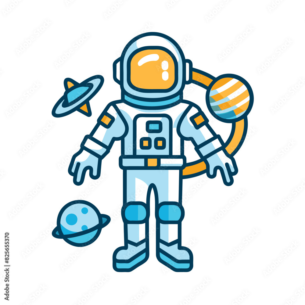Astronaut in Space Suit with Planets and Rings Astronaut in Space Suit with Planets and Rings