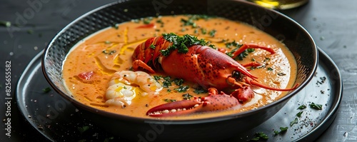 Lobster bisque served in a bowl photo