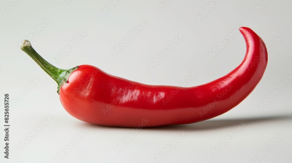 A red pepper is shown with a green stem A red pepper is shown with a green stem