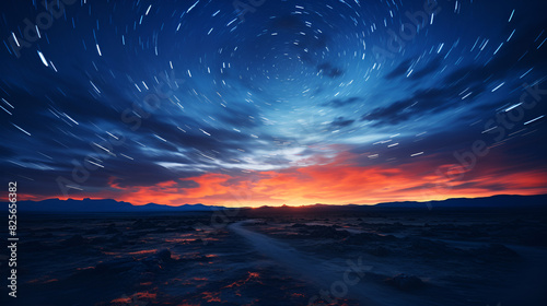 Starry sky over the ocean with a mountain in the distance