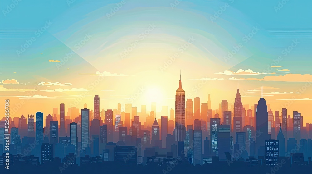 Urban Elegance: Flat, Simple Vector City Skyline in Midday Light Urban Elegance: Flat, Simple Vector City Skyline in Midday Light