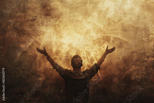 man with his arms raised in worship photo