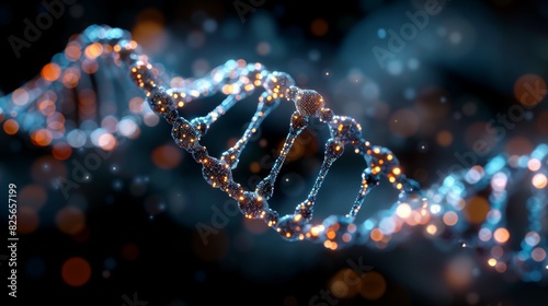 A glowing DNA strand with a blue background