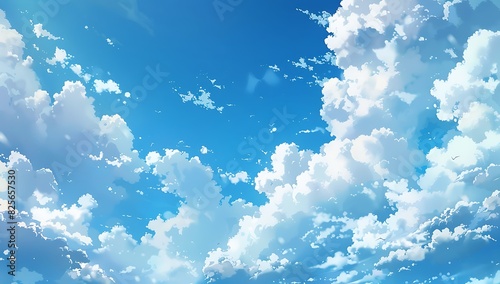 A vast blue sky filled with white clouds.