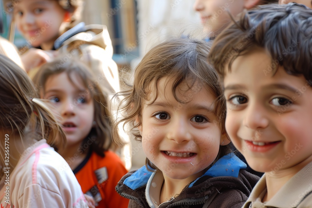 Group of children on the street at the beginning of the school year Group of children on the street at the beginning of the school year