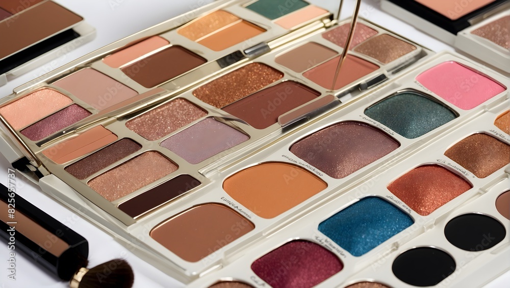 A palette of eyeshadows, each shade vibrant against the purity of a white background, inspiring endless creative possibilities for dazzling eye looks ai_generated A palette of eyeshadows, each shade vibrant against the purity of a white background, inspiring endless creative possibilities for dazzling eye looks ai_generated