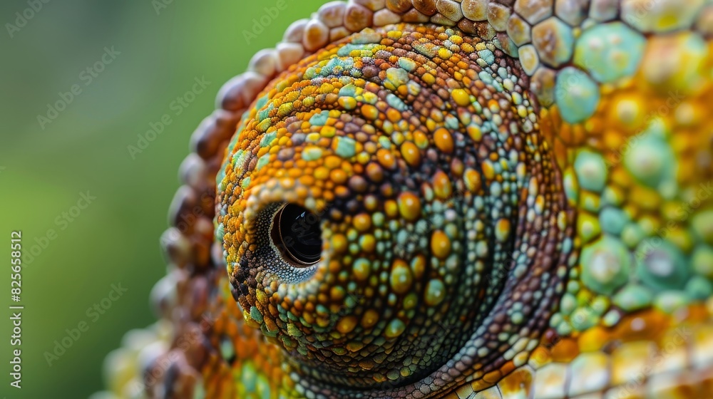 A close up of a lizard's eye with a colorful pattern generated by AI