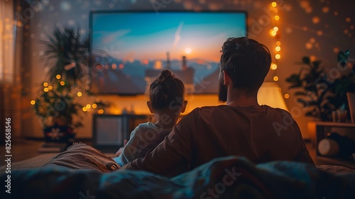 Fathers Day Father and Child Sharing a Cozy Movie Night at Home