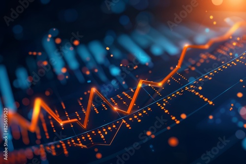 Wallpaper Mural Stock market chart, numbers and orange upward line, blue background Torontodigital.ca