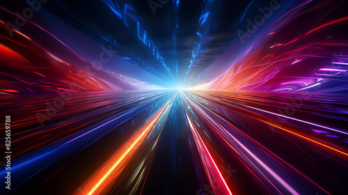 An abstract photo with various colored lines and lights on top in the style 